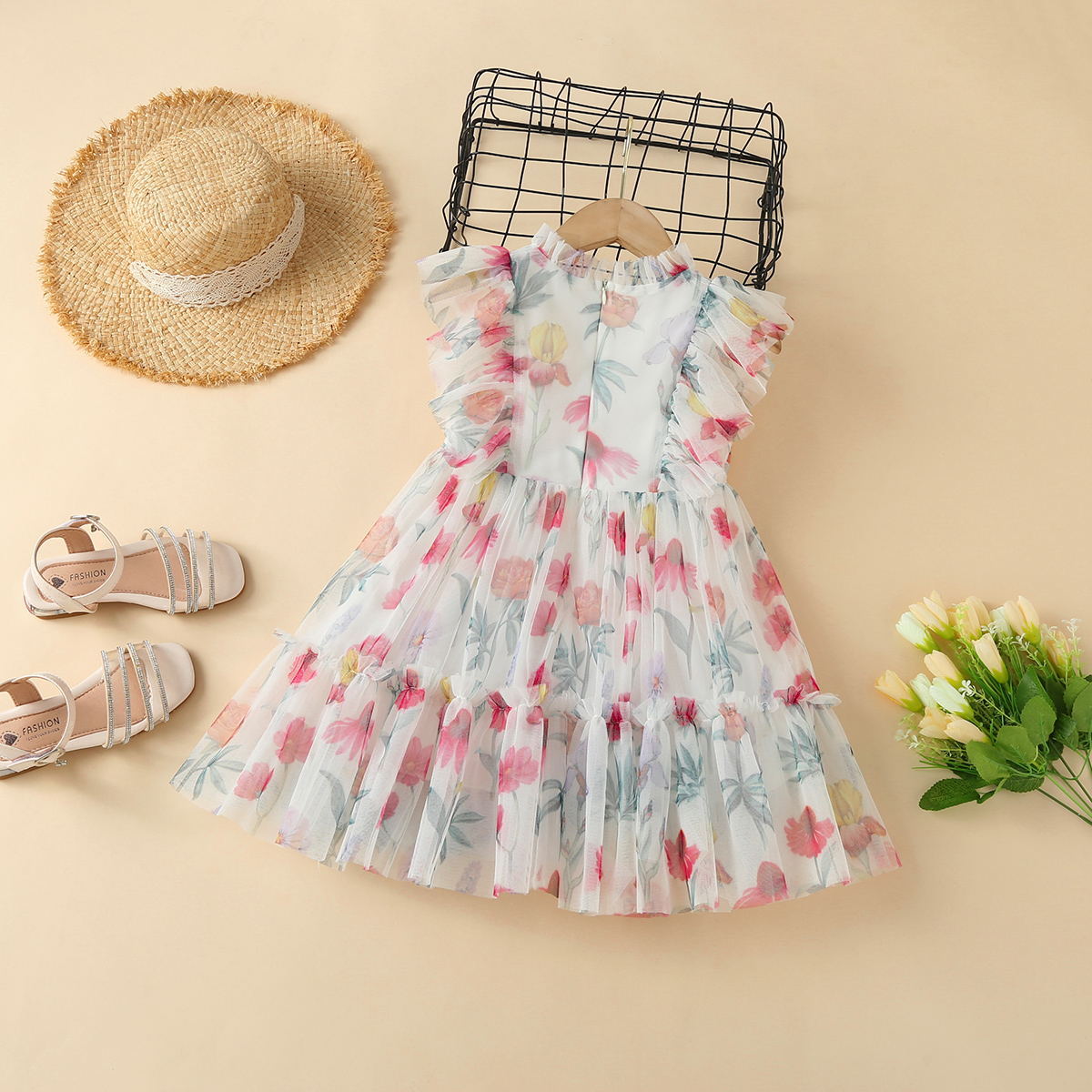 function2-Toddler Girl Floral Mesh Princess Dress Wholesale