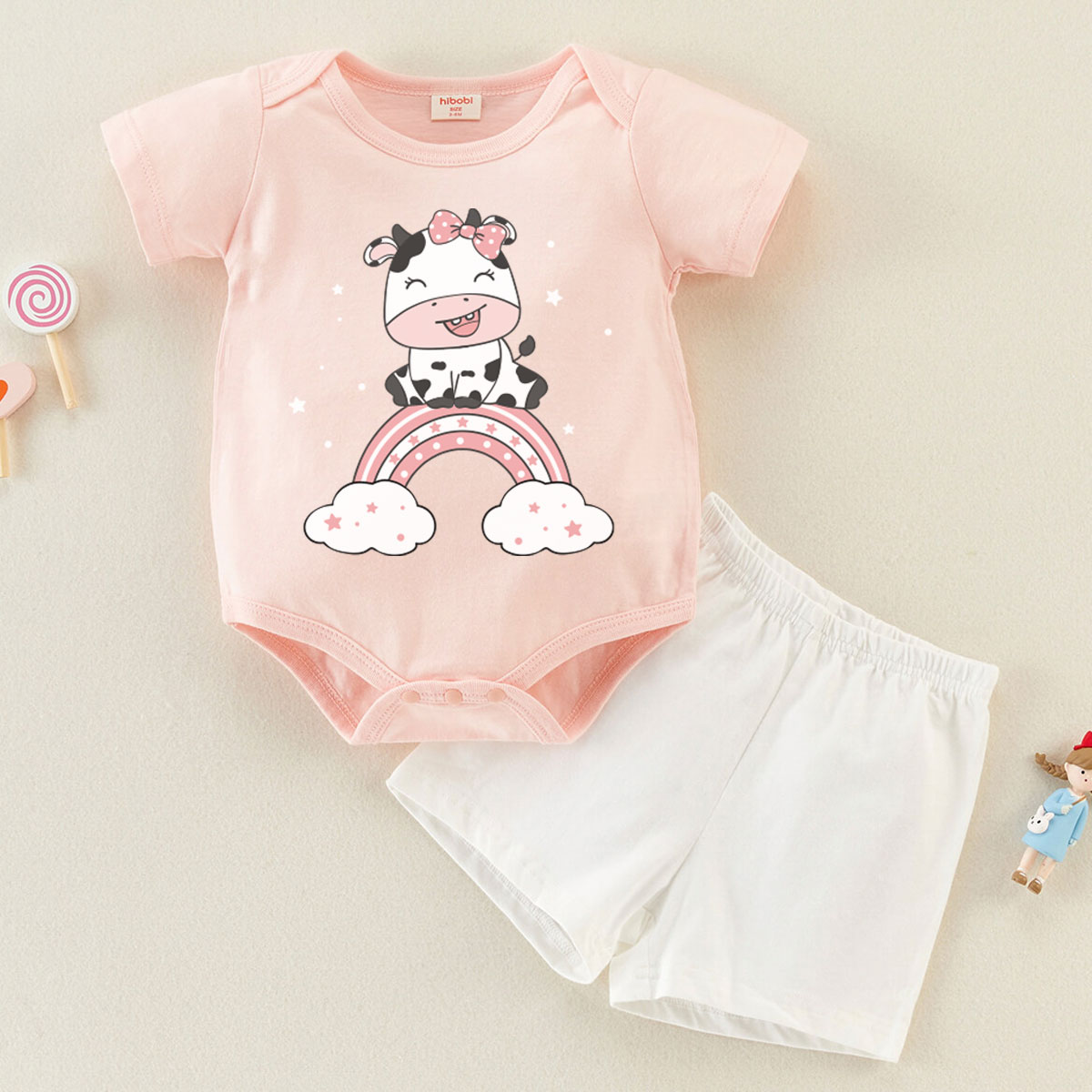 hibobi Baby Rainbow Cow Print Bodysuit Suit Wholesale