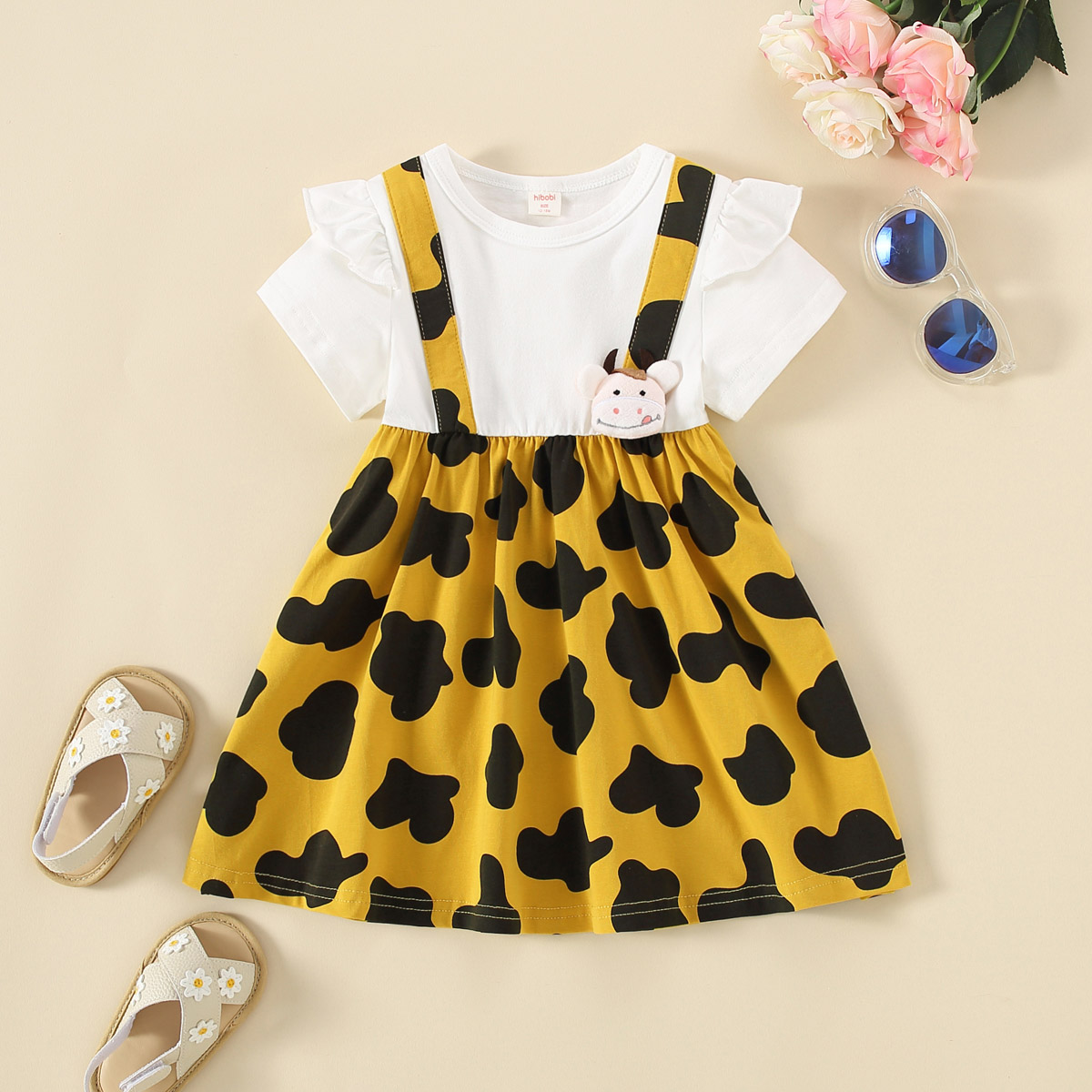 hibobi Girl Baby Yellow Print Patchwork Dress & Cute Calf Wholesale