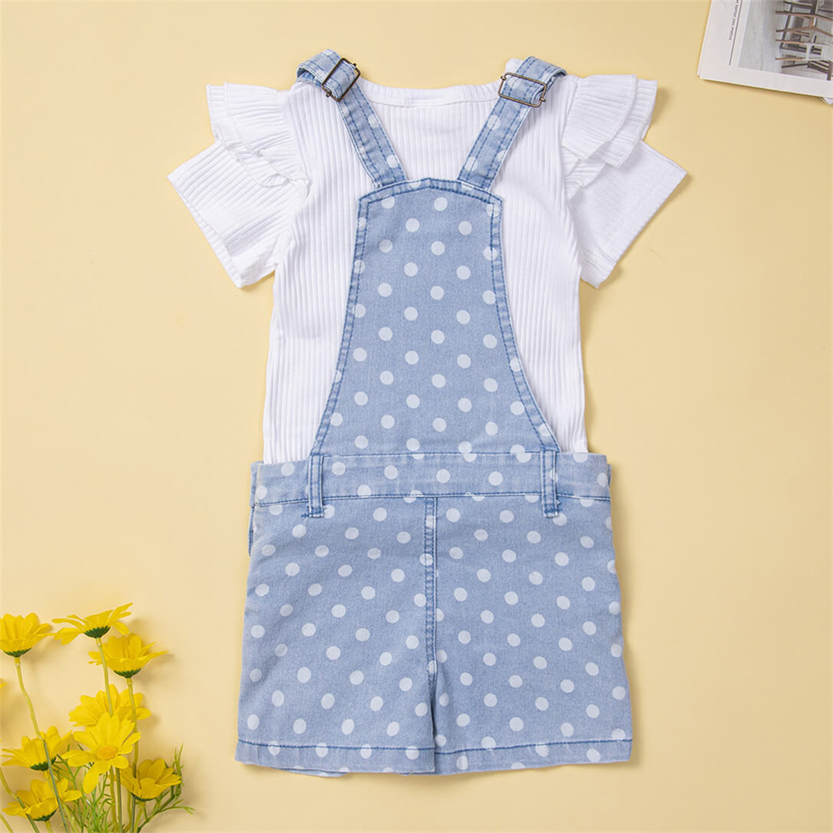 function1-Toddler Girl Polka dot Solid Heart-shaped Top & Overalls Wholesale