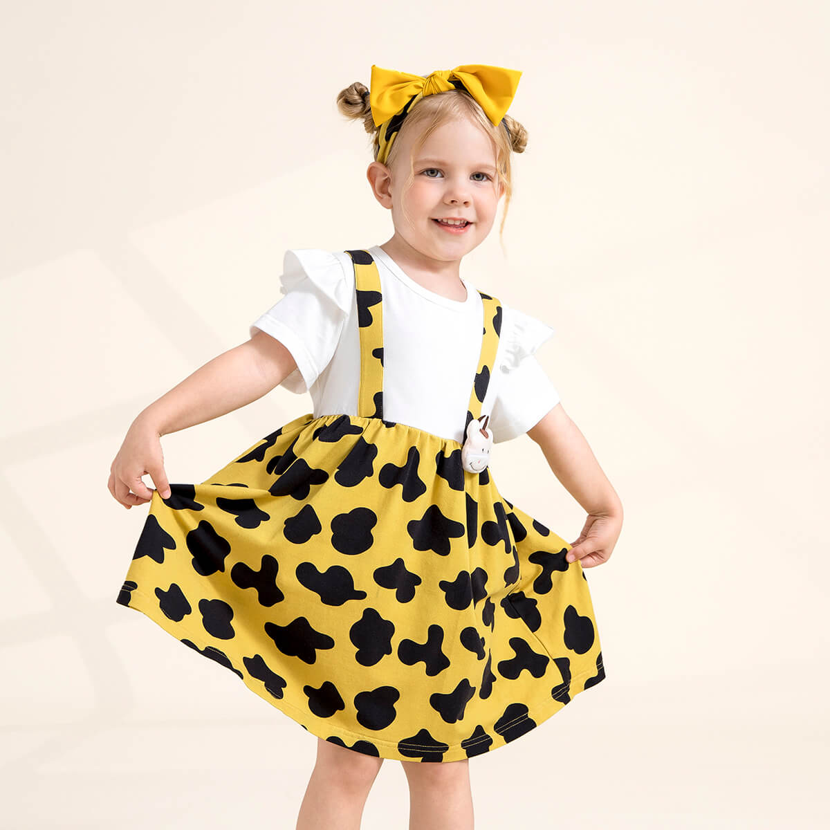 hibobi Girl Baby Yellow Print Patchwork Dress & Cute Calf Wholesale