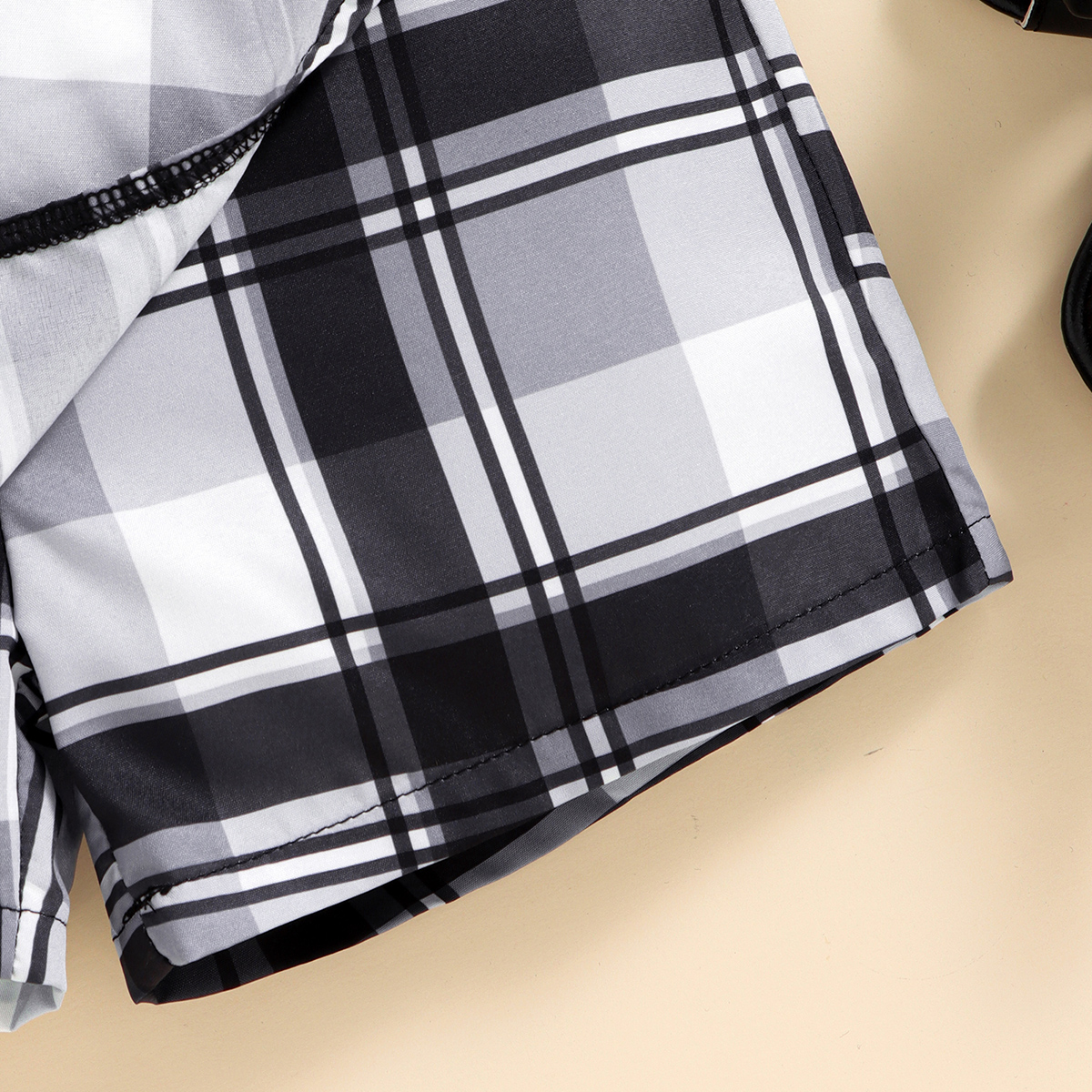 购物车加购品和商详页加购品主商品-Toddler Girls Open Shoulder Plaid Top & Shorts Wholesale