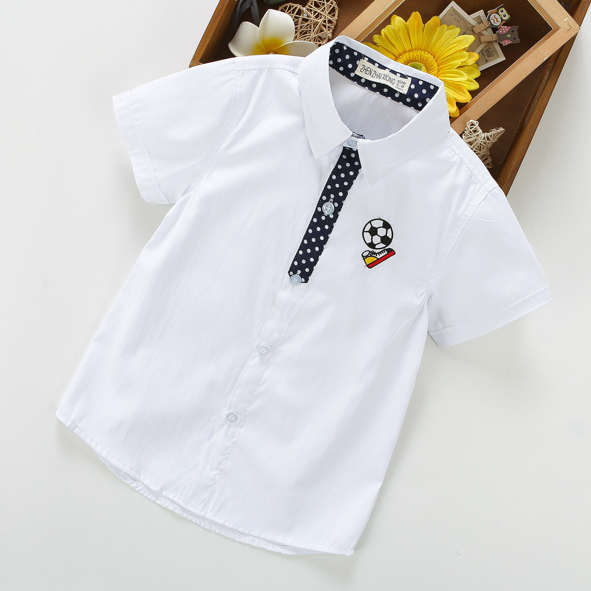 Boys Summer Dot Football Embroidered Pattern Shirt Wholesale