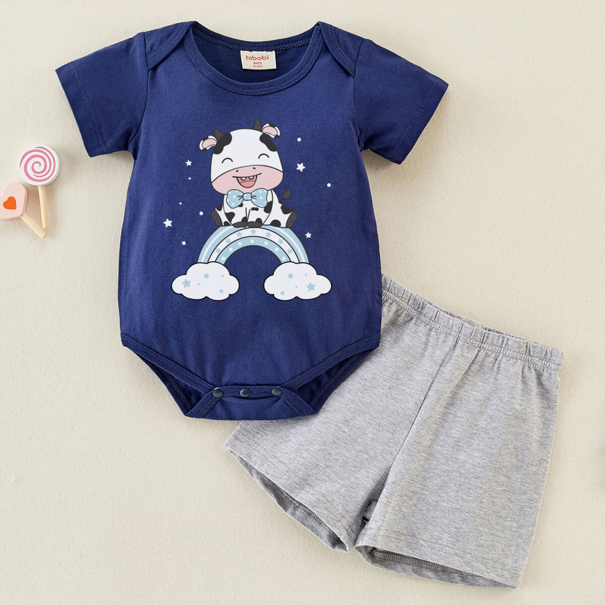 hibobi Baby Rainbow Cow Print Bodysuit Suit Wholesale
