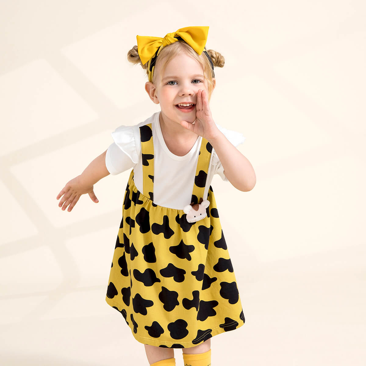 hibobi Girl Baby Yellow Print Patchwork Dress & Cute Calf Wholesale