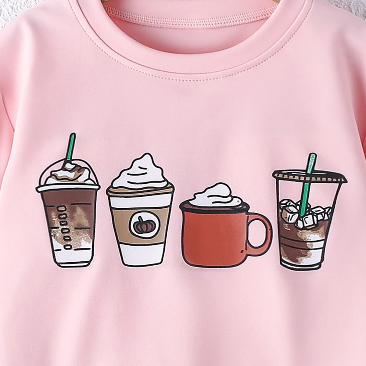 Kids Girls Summer Cute Food Coffee Pattern T-shirt Wholesale