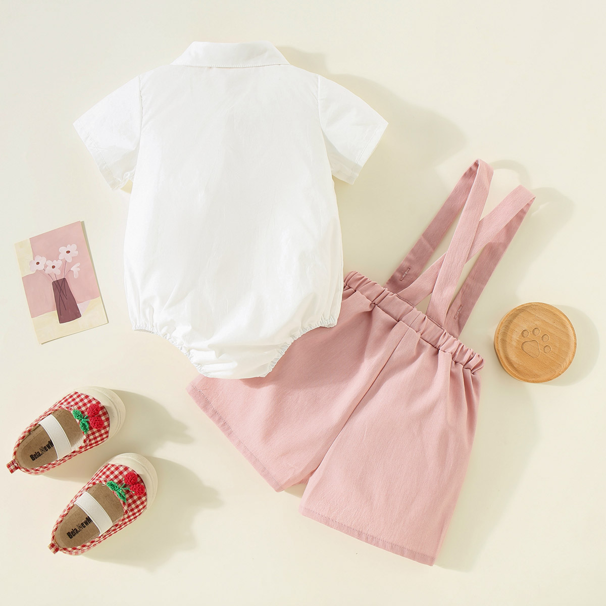 商详页和购物车加购品-限时促销价-hibobi Boby Baby Stylish Pink Strappy Solid Suit Wholesale