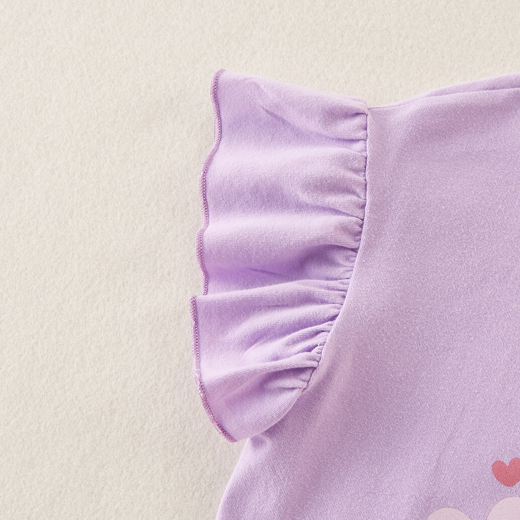 hibobi x Baby Shark Toddler Girl Sweet Cartoon Printing Fly Sleeves Cute T-shirt Wholesale