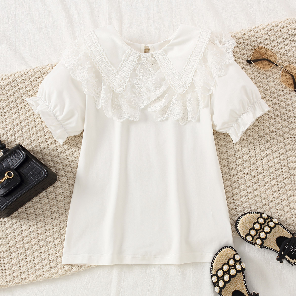 Kids Girls Summer Cute Lace Cotton Shirt Wholesale