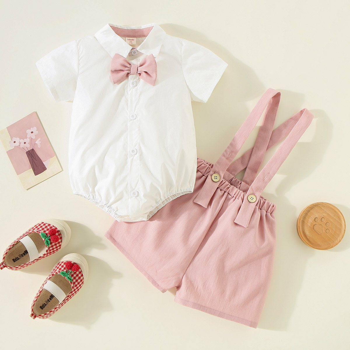 商详页和购物车加购品-限时促销价-hibobi Boby Baby Stylish Pink Strappy Solid Suit Wholesale