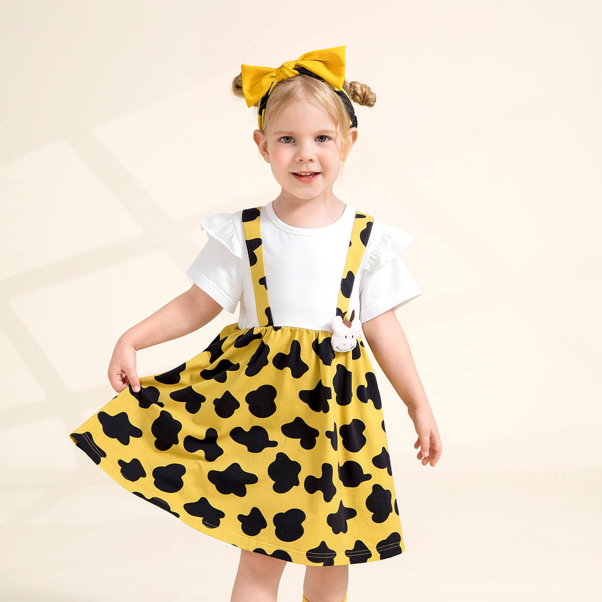 hibobi Girl Baby Yellow Print Patchwork Dress & Cute Calf Wholesale